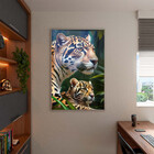 Quadro Decorativo Animais Poder Selvagem Com Moldura Prata -