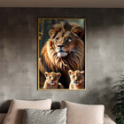 Quadro Decorativo Animais Rei Da Selva Com Moldura Dourada -