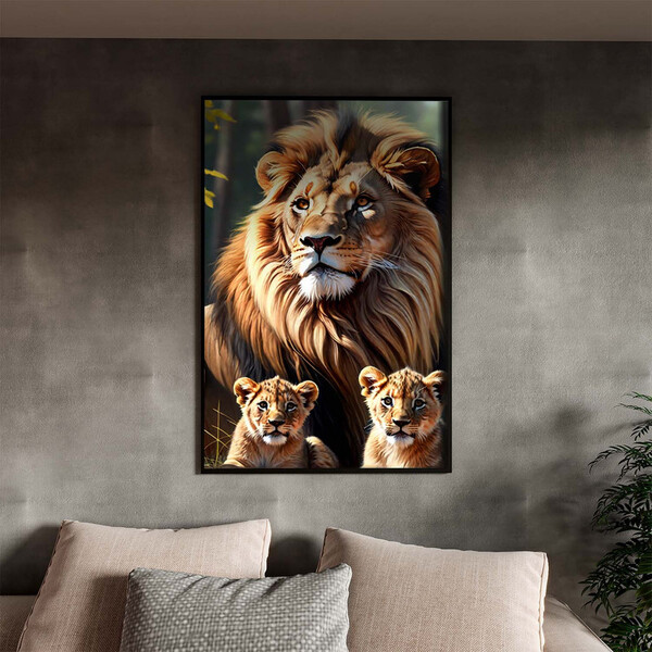 Quadro Decorativo Animais Rei Da Selva Com Moldura Preto - 20