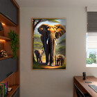 Quadro Decorativo Animais Sombra Da Savana Com Moldura Dourad