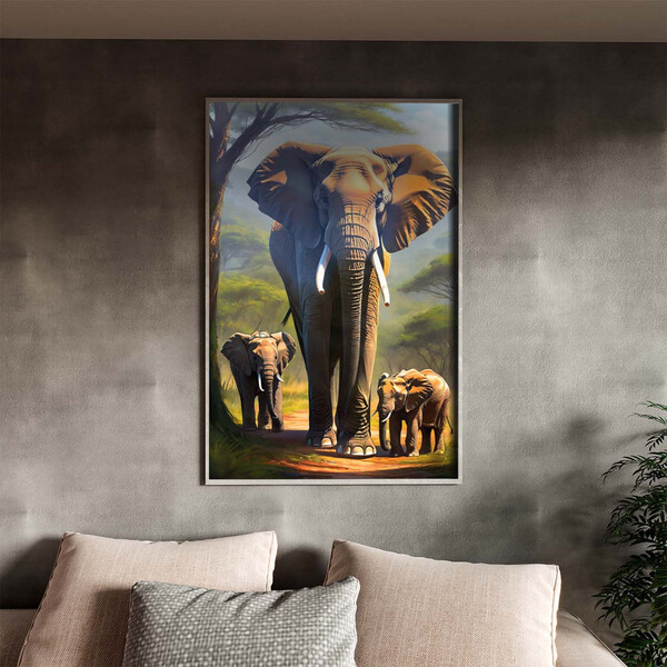Quadro Decorativo Animais Sombra Da Savana Com Moldura E Vidr