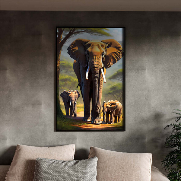 Quadro Decorativo Animais Sombra Da Savana Com Moldura Preto
