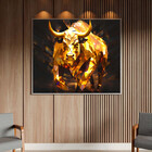 Quadro Decorativo Animais Touro Gold Com Moldura Prata - 90x6