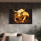Quadro Decorativo Animais Touro Gold Com Moldura Prata - 90x6
