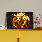 Quadro Decorativo Animais Touro Gold Com Moldura Prata - 90x6