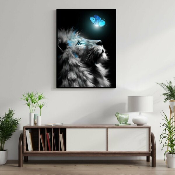 Quadro Decorativo Animal Leão 001 Moldura Em Madeira 30x42cm