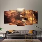 Quadro Decorativo Animal Leão Dourado 5 Peças