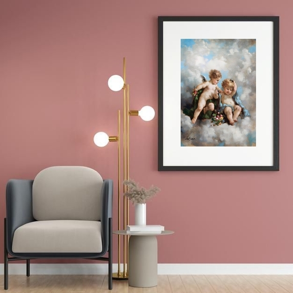 Quadro Decorativo Anjinhos Querubins - 60x48cm Moldura:madeir