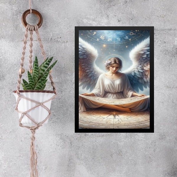 Quadro Decorativo Anjo Com Mapa Astral 33x24cm - Com Vidro Mo