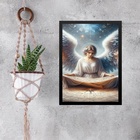 Quadro Decorativo Anjo Com Mapa Astral 33x24cm Moldura Branca
