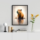 Quadro Decorativo Aquarela Capivara 33x24cm Moldura:madeira P