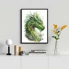 Quadro Decorativo Aquarela Dragão Verde 45x34cm Moldura:madei
