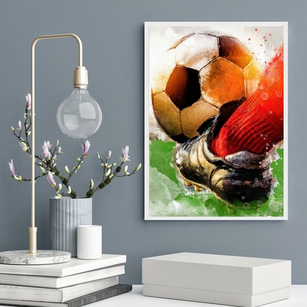 Quadro Decorativo Aquarela Futebol- Vermelho 45x34cm - Com Vi