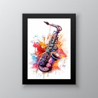 Quadro Decorativo Aquarela Saxofone 33x24cm - Com Vidro Moldu