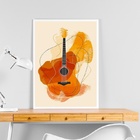 Quadro Decorativo Aquarela Violão 24x18cm - Com Vidro Moldura