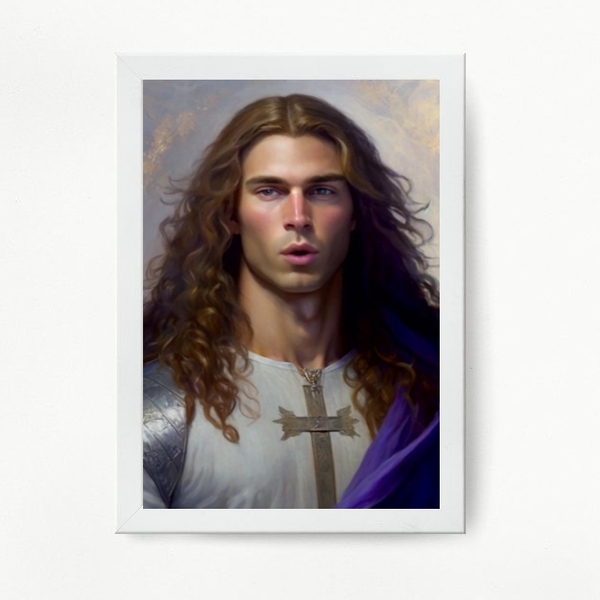 Quadro Decorativo Arcanjo Zadquiel 45x34cm Moldura:madeira Br