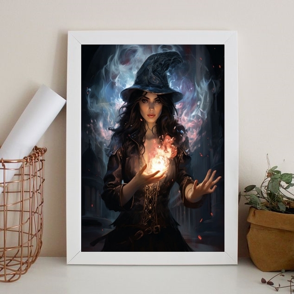 Quadro Decorativo Arquétipo Bruxa 33x24cm - Com Vidro Moldura