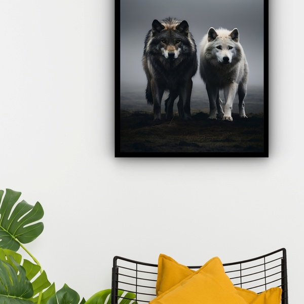 Quadro Decorativo Arquétipo Casal De Lobos  - 70x50cm Moldura