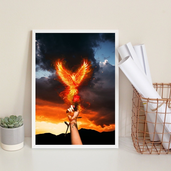 Quadro Decorativo Arquétipo Da Fênix 33x24cm Moldura:madeira