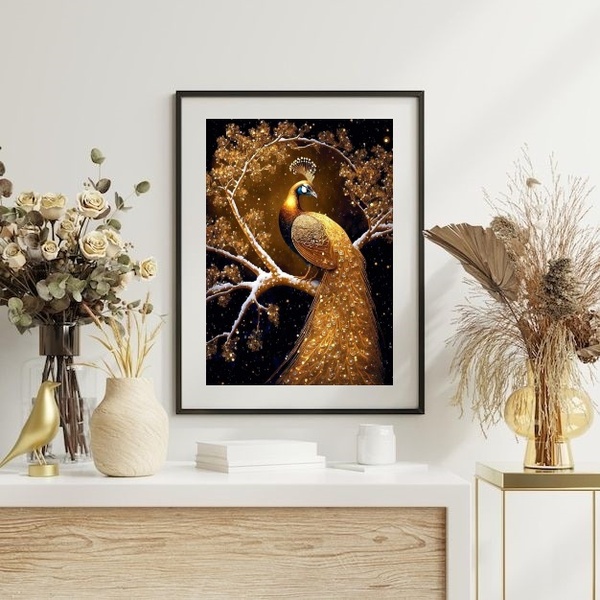 Quadro Decorativo Arquétipo Pavão Ouro - 60x48cm Moldura:made