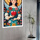 Quadro Decorativo Art Folk  Mulher Asas Coração  - 70x50cm Mo
