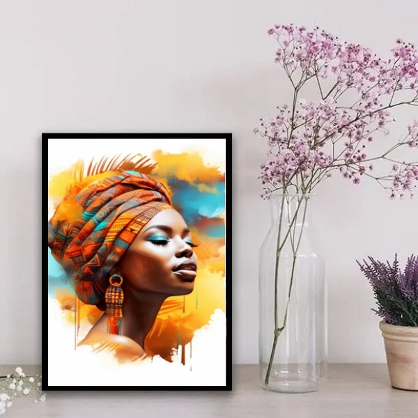 Quadro Decorativo Arte Africana mulher 45x34cm Moldura:madeir