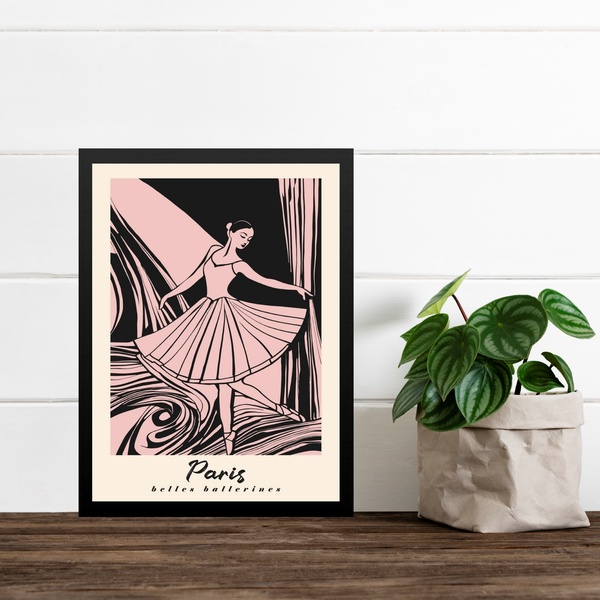 Quadro Decorativo Arte Bailarina Rosa - Paris 45x34cm Moldura