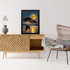 Quadro Decorativo Arte Barco Rio Lua Cheia 33x24cm Moldura Pr