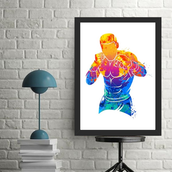Quadro Decorativo Arte Boxe - Boxeador 24x18cm - Com Vidro Mo