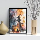 Quadro Decorativo Arte Bruxa Aquarela 33x24cm - Com Vidro Mol