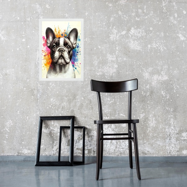 Quadro Decorativo Arte Bulldog Francês Aquarela 45x34cm - Com