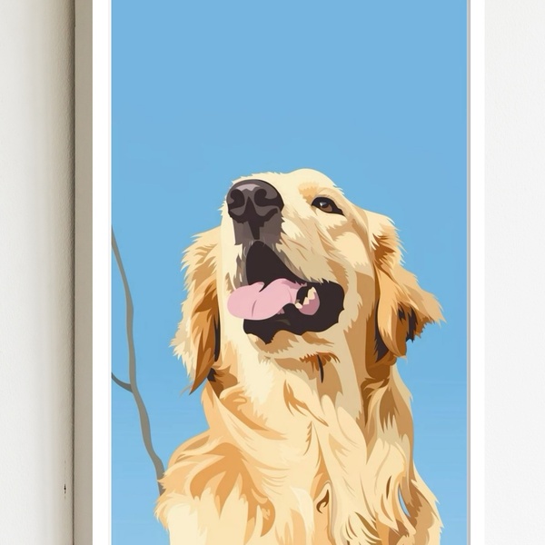 Quadro Decorativo Arte Cachorro Fundo Azul  - 70x50cm Moldura