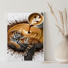 Quadro Decorativo Arte Café Tigre 24x18cm Moldura Branca