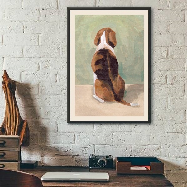 Quadro Decorativo Arte Cão Beagle 33x24cm - Com Vidro Moldura