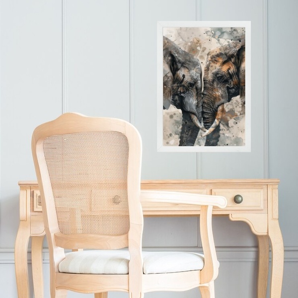 Quadro Decorativo Arte Casal De Elefantes 45x34cm Moldura Bra