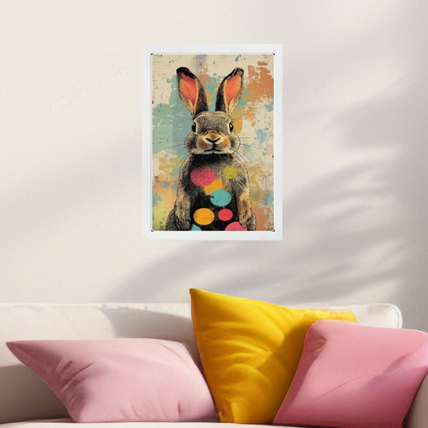 Quadro Decorativo Arte Coelho - Pop Art 33x24cm - Com Vidro M