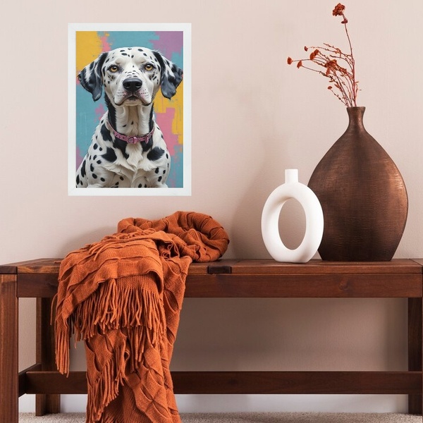 Quadro Decorativo Arte Dalmata 45x34cm - Com Vidro Moldura Pr