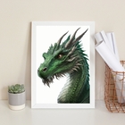 Quadro Decorativo Arte Dragão 45x34cm Moldura:madeira Branca