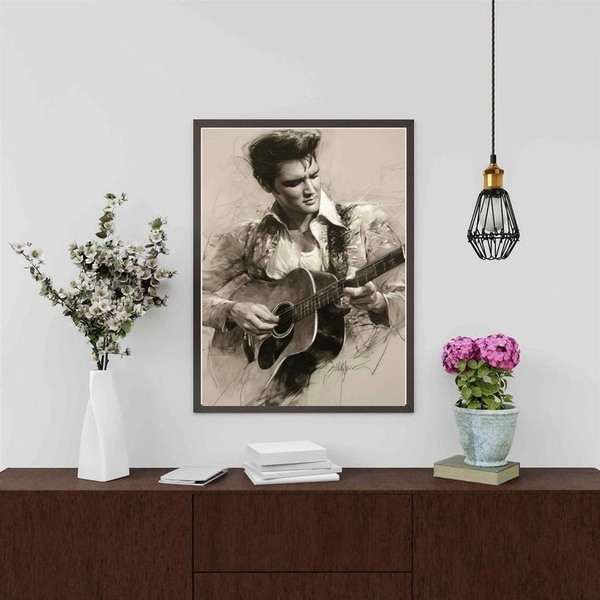 Quadro Decorativo Arte Elvis Presley - Violão 45x34cm Moldura