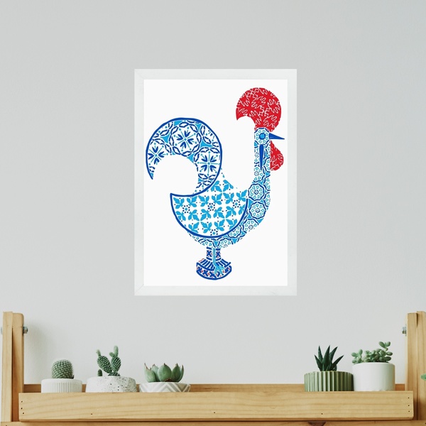 Quadro Decorativo Arte Galo De Portugal 24x18cm - Com Vidro M