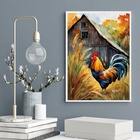 Quadro Decorativo Arte Galo Na Fazenda 45x34cm Moldura Branca