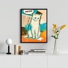 Quadro Decorativo Arte Gato Pop Art 24x18cm - Com Vidro Moldu