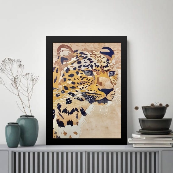 Quadro Decorativo Arte Leopardo Bege 45x34cm - Com Vidro Mold