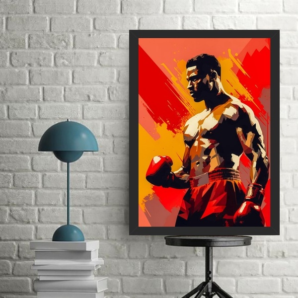 Quadro Decorativo Arte Lutador De Boxe 45x34cm Moldura Preta