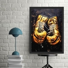 Quadro Decorativo Arte Luvas Boxe Dourada 45x34cm Moldura Pre