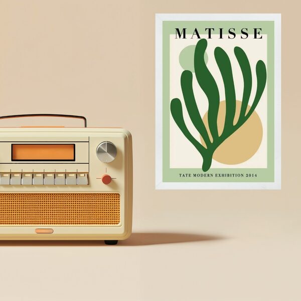 Quadro Decorativo Arte Matisse Verde 33x24cm Moldura Branca