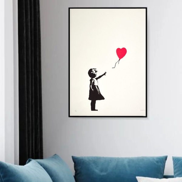 Quadro Decorativo Arte Menina Balão Coração  - 70x50cm Moldur