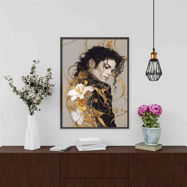 Quadro Decorativo Arte Michael Jackson 24x18cm Moldura Branca