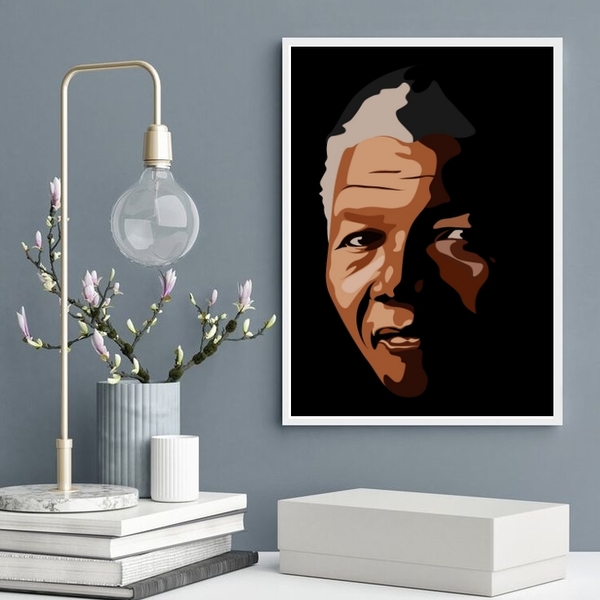 Quadro Decorativo Arte Nelson Mandela 45x34cm - Com Vidro Mol