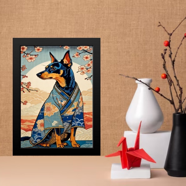 Quadro Decorativo Arte Oriental - Cachorro 33x24cm Moldura Br